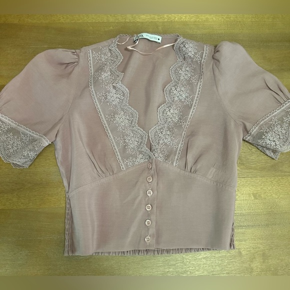 Zara Women’s Dusty Pink Lacy Top XS - Picture 2 of 10